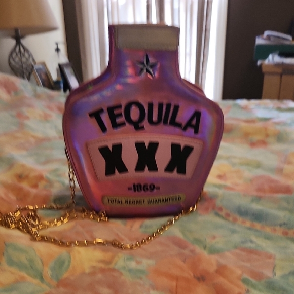 Tequila Bottle Shaped Crossbody Bag - Iridescent Pink - Picture 1 of 1